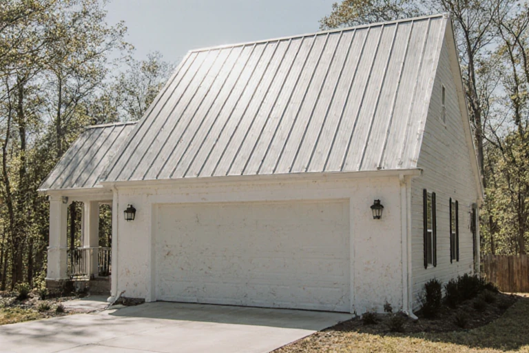 New home improvement trend in Tennessee: The perfect combination of peel-off tile bathrooms and vertically grouted metal roofs.
